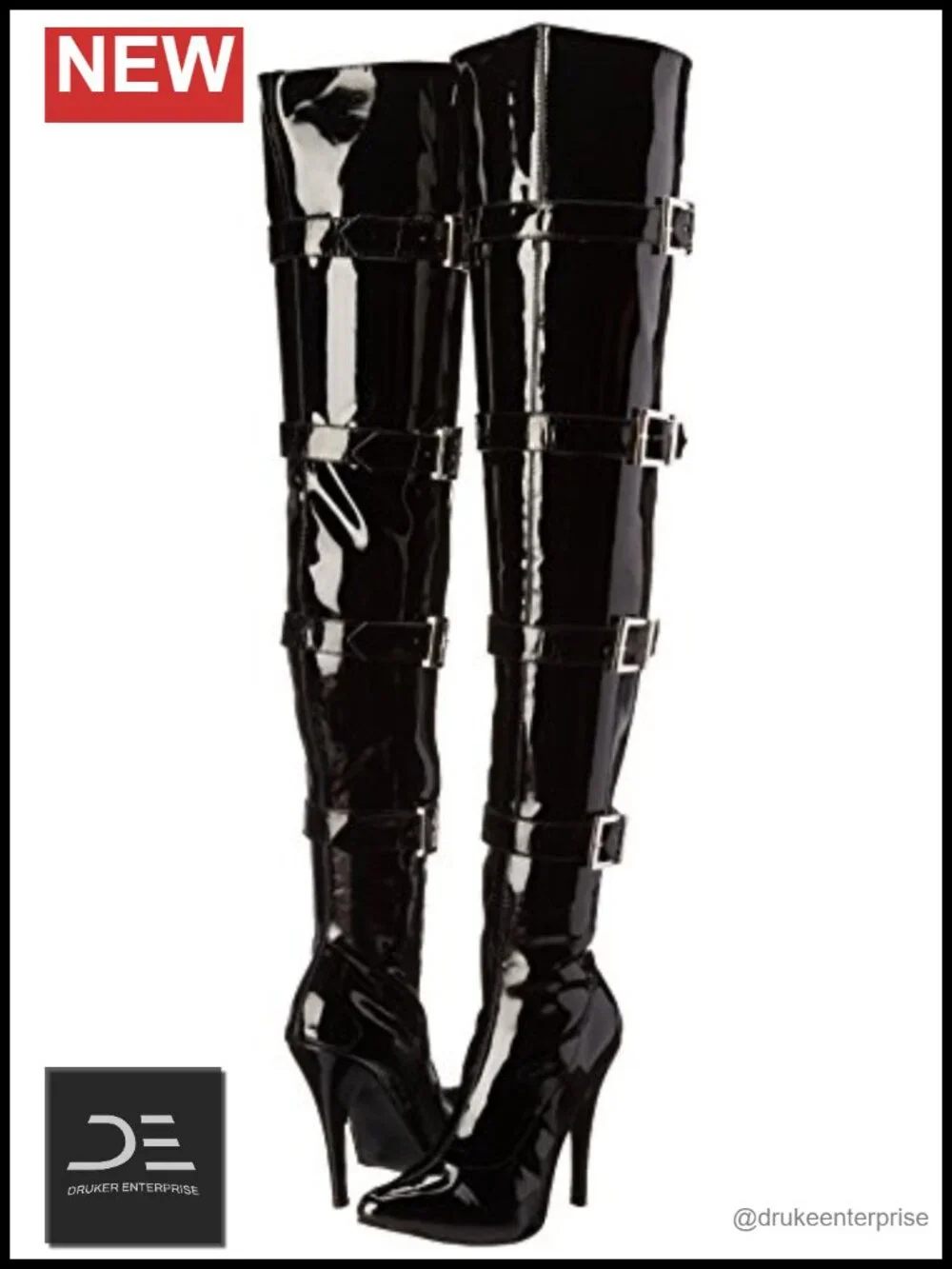 Over-the-Knee Stiletto Heel Boots with Decorative Buckle - Water Resistant